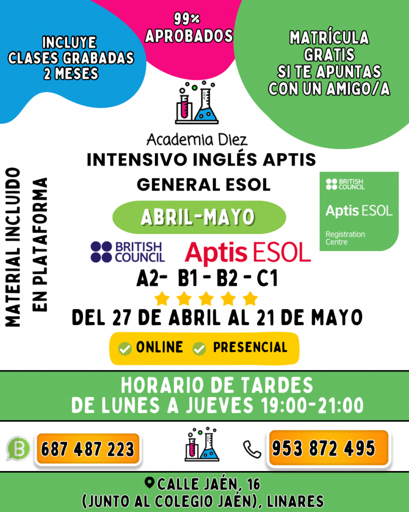 Curso intensivo Aptis ESOL en Linares Academia Diez