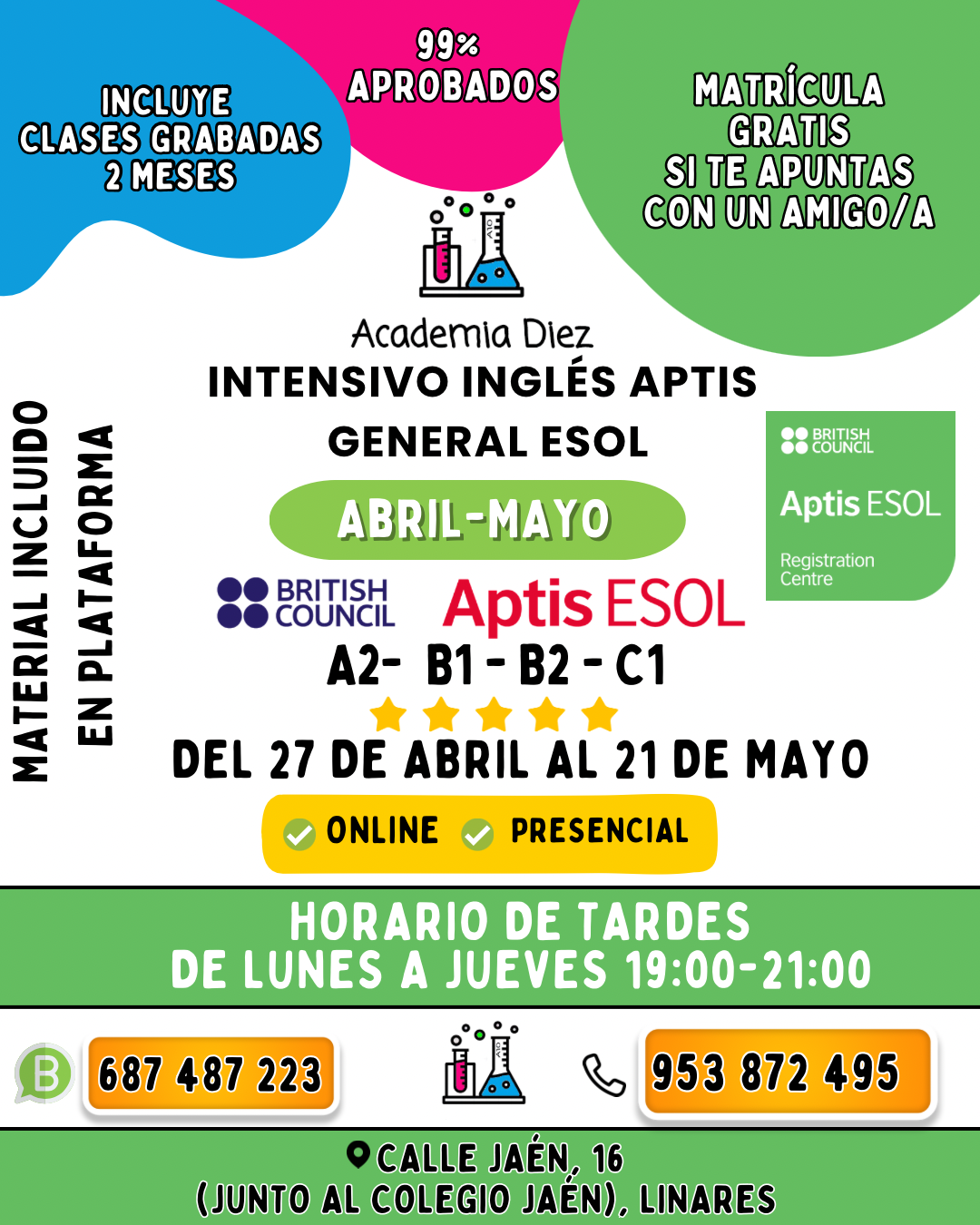 Curso intensivo Aptis ESOL en Linares Academia Diez