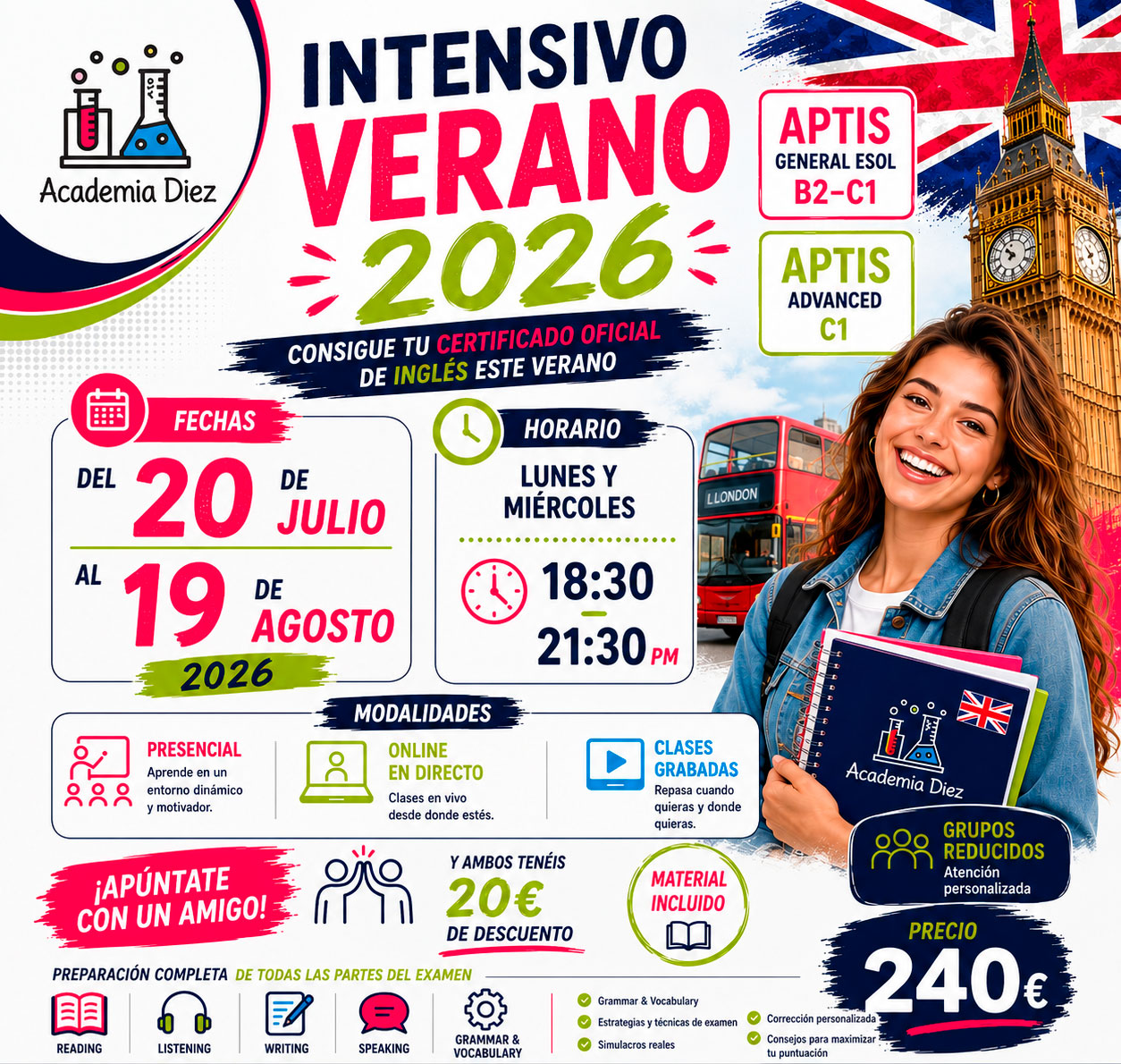 Intensivo Aptis en Linares para conseguir tu B2 o C1 este verano (Horario de Tardes)